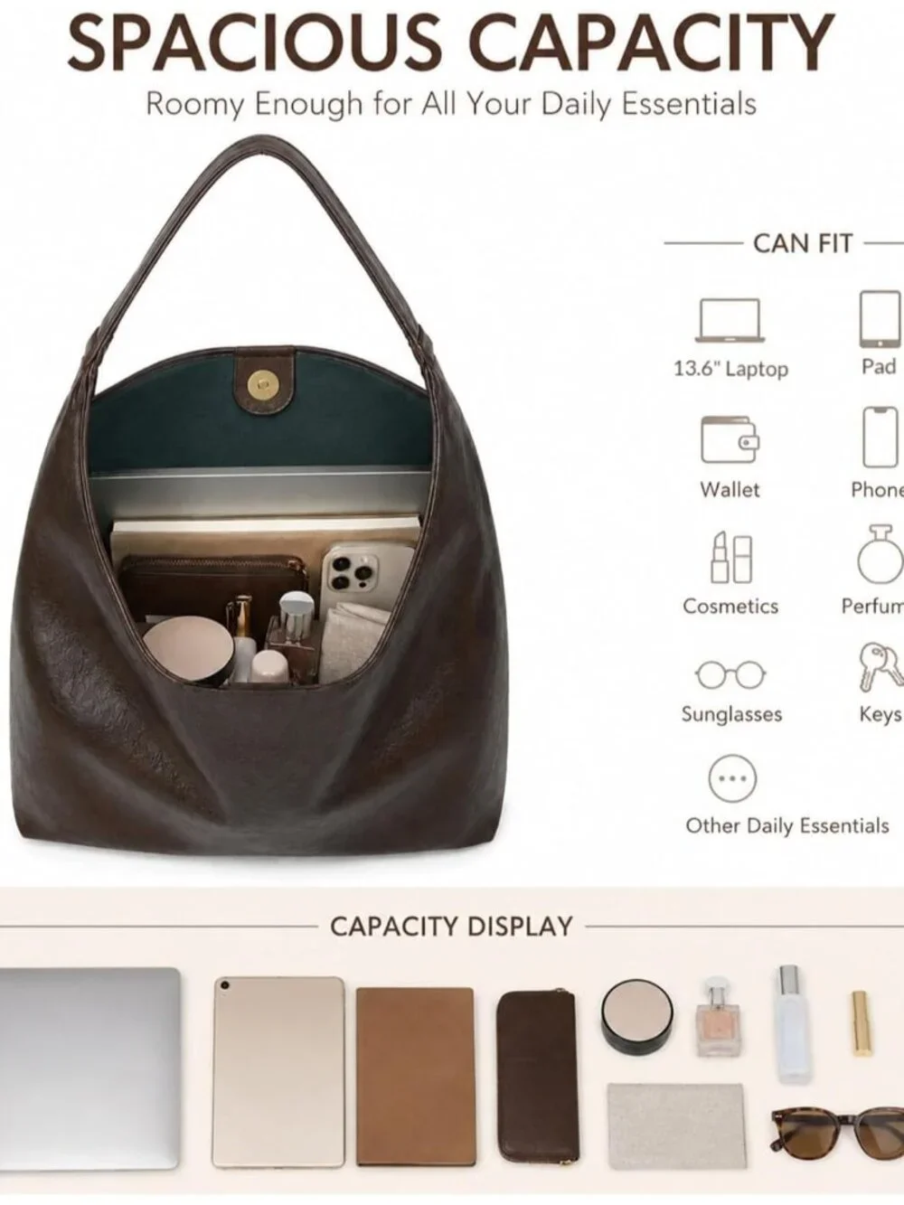 Hobo Bags for Women, Soft Vegan Leather Slouchy Shoulder Handbag Casual Tote Pur